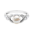Vintage Style 3 Carat Freshwater Pearl Engagement Ring with Diamond Split Shank AAA - Rosec Jewels