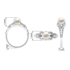 Vintage Style 3 Carat Freshwater Pearl Engagement Ring with Diamond Split Shank AAA - Rosec Jewels