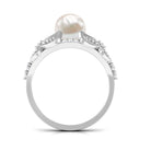 Vintage Style 3 Carat Freshwater Pearl Engagement Ring with Diamond Split Shank AAA - Rosec Jewels