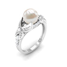 Vintage Style 3 Carat Freshwater Pearl Engagement Ring with Diamond Split Shank AAA - Rosec Jewels
