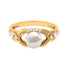 Vintage Style 3 Carat Freshwater Pearl Engagement Ring with Diamond Split Shank AAA - Rosec Jewels
