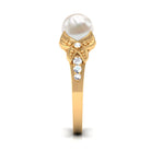 Vintage Style 3 Carat Freshwater Pearl Engagement Ring with Diamond Split Shank AAA - Rosec Jewels