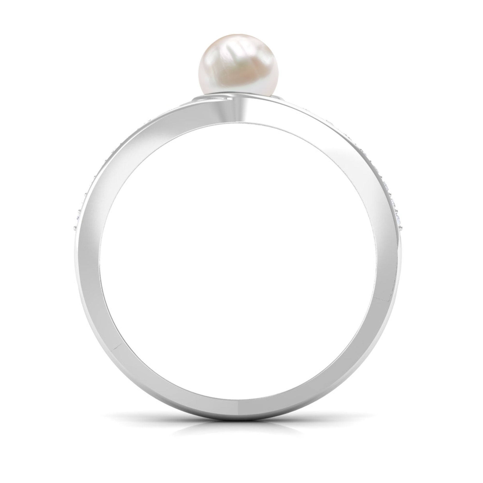 Cultured 2 Carat Freshwater Pearl Engagement Ring with Diamond AAA - Rosec Jewels