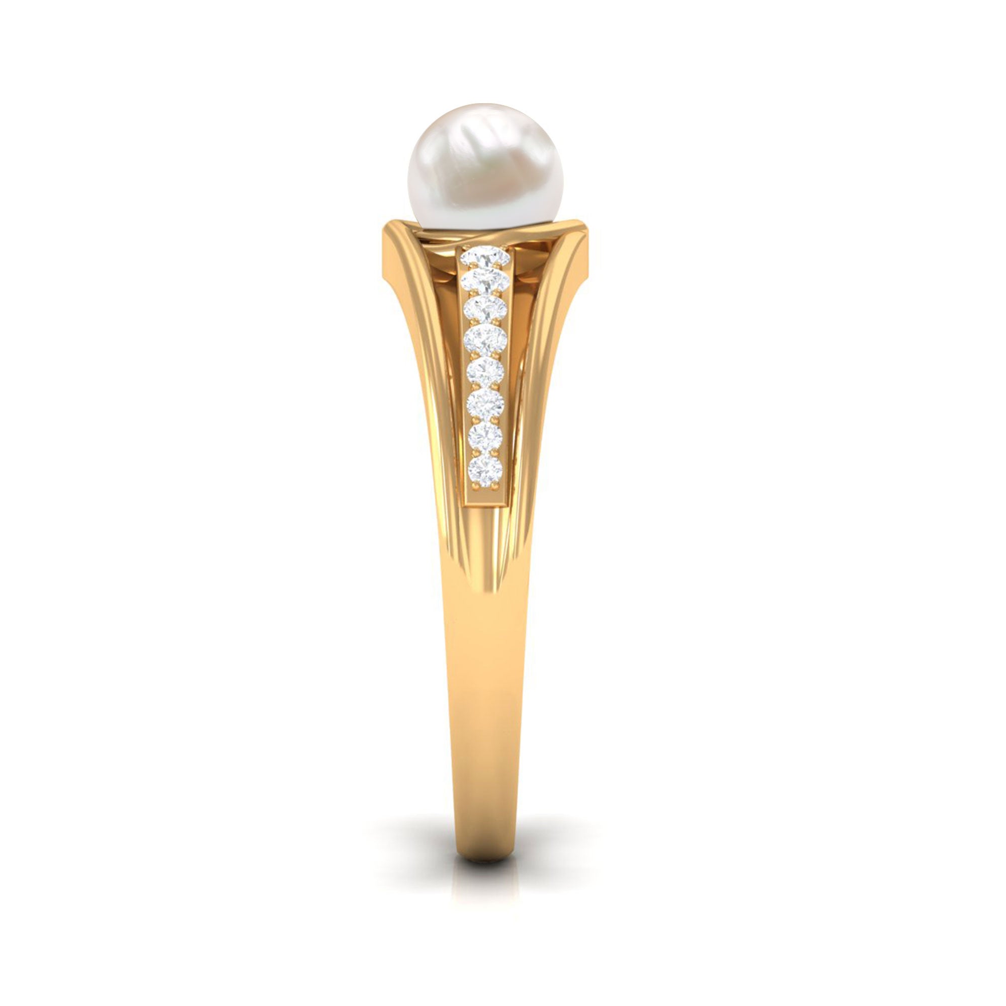 Cultured 2 Carat Freshwater Pearl Engagement Ring with Diamond AAA - Rosec Jewels