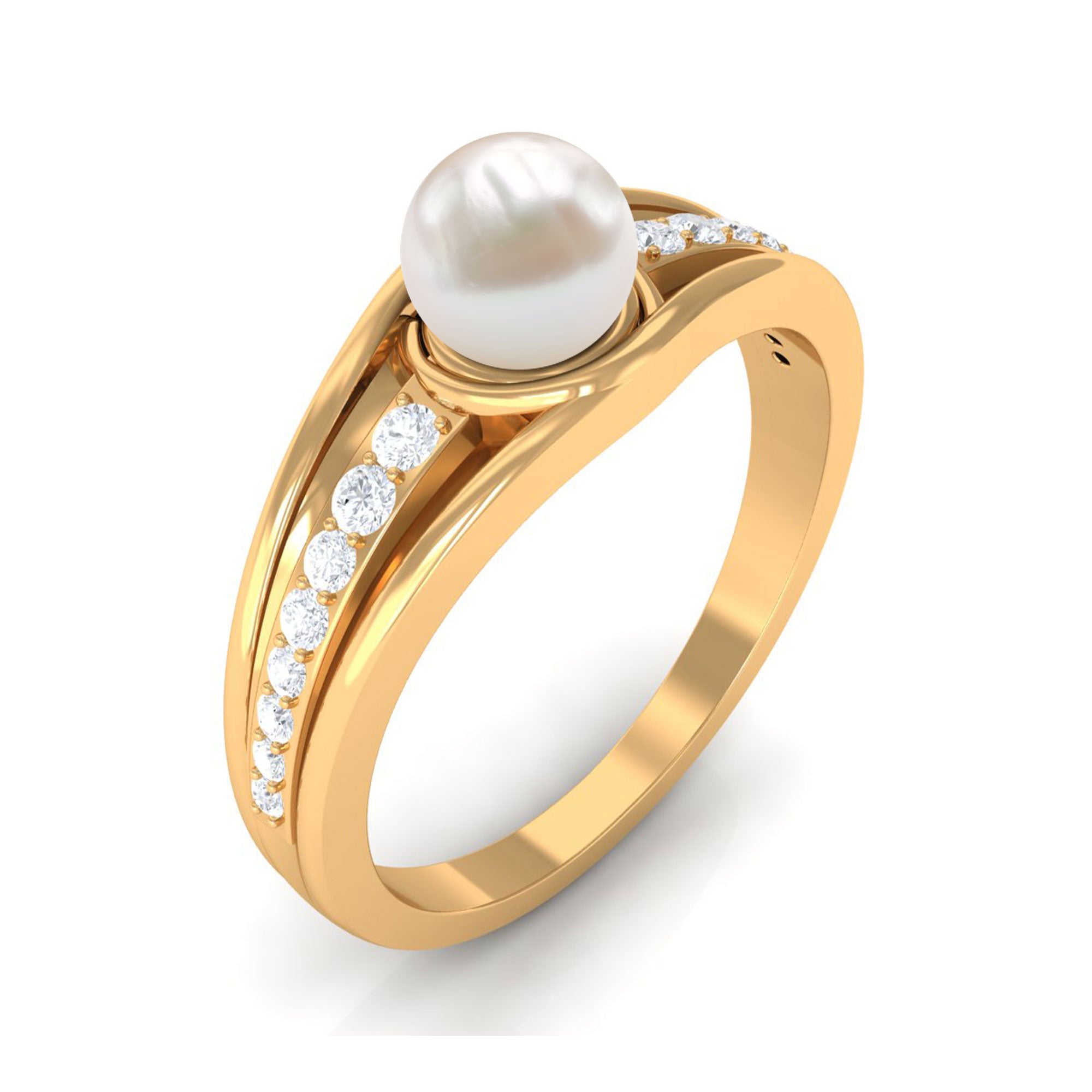 Cultured 2 Carat Freshwater Pearl Engagement Ring with Diamond AAA - Rosec Jewels