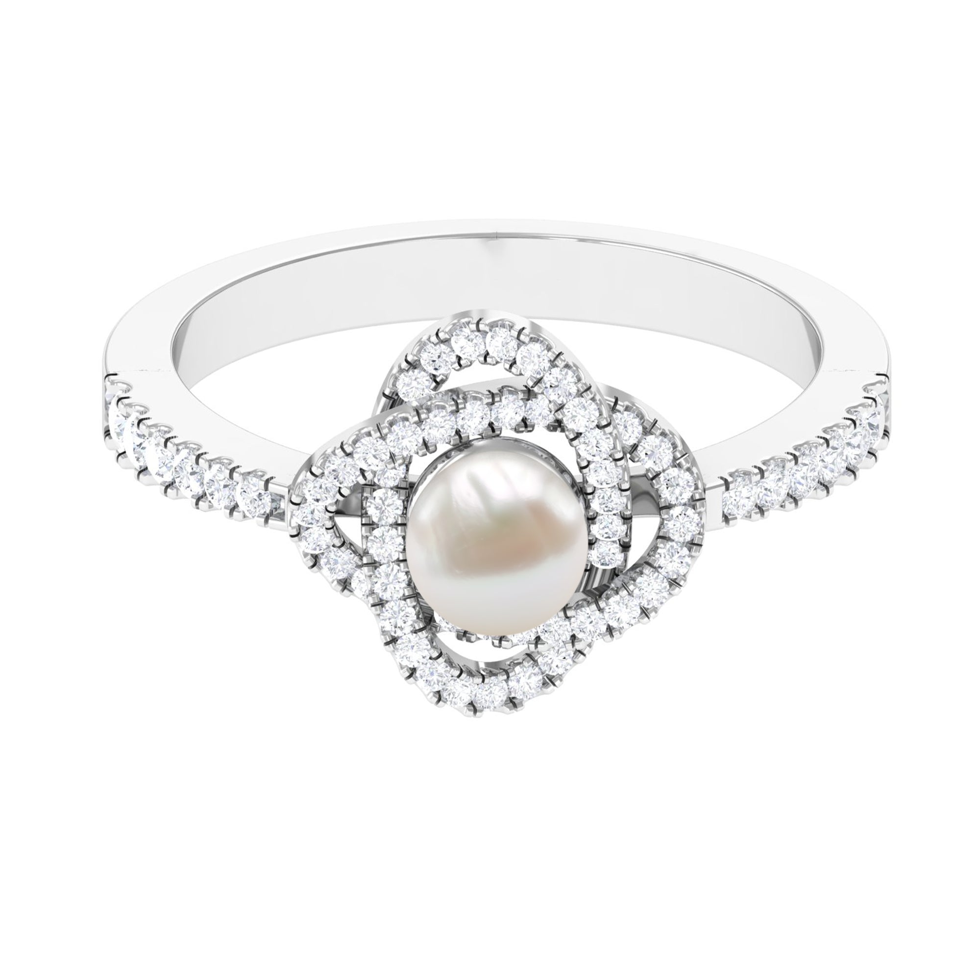 Rosec Jewels-2.50 CT Freshwater Pearl Engagement Ring with Diamond Accent