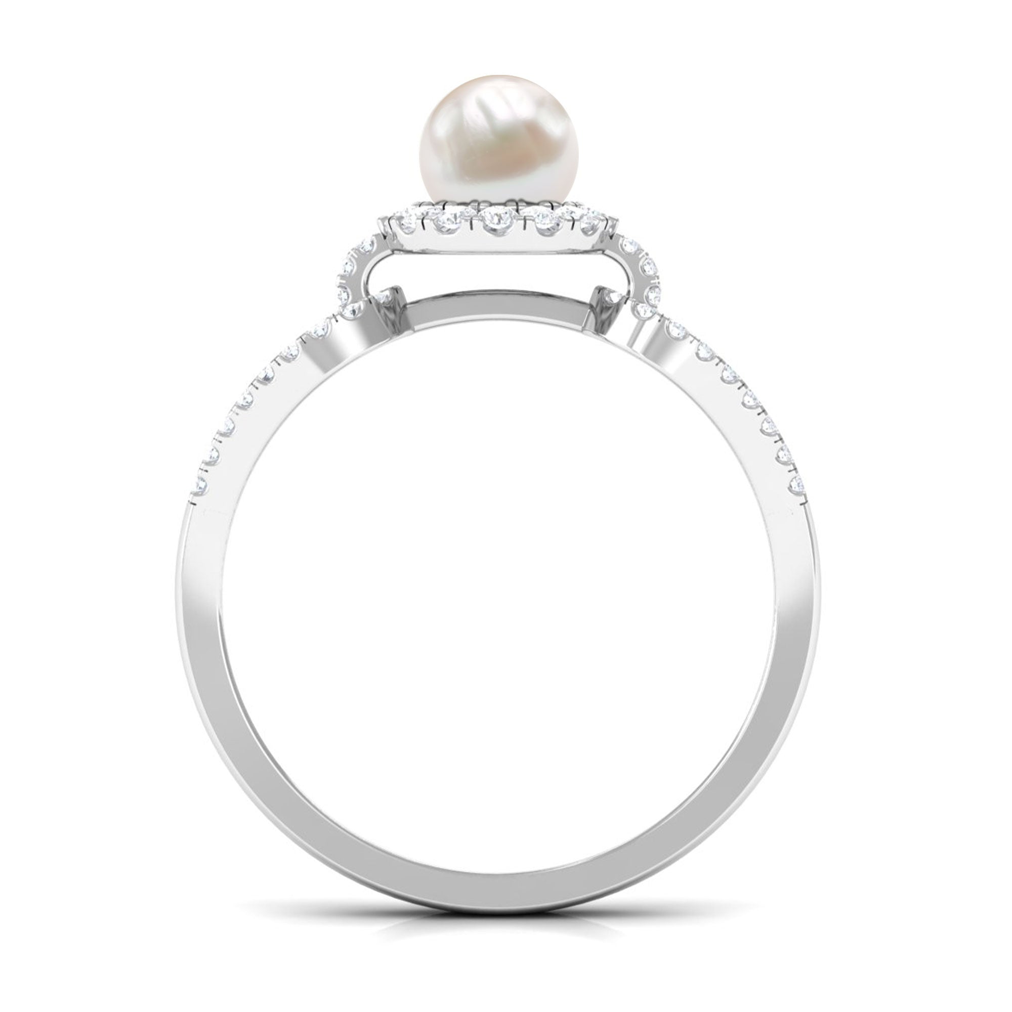 Rosec Jewels-2.50 CT Freshwater Pearl and Diamond Engagement Ring with Split Shank