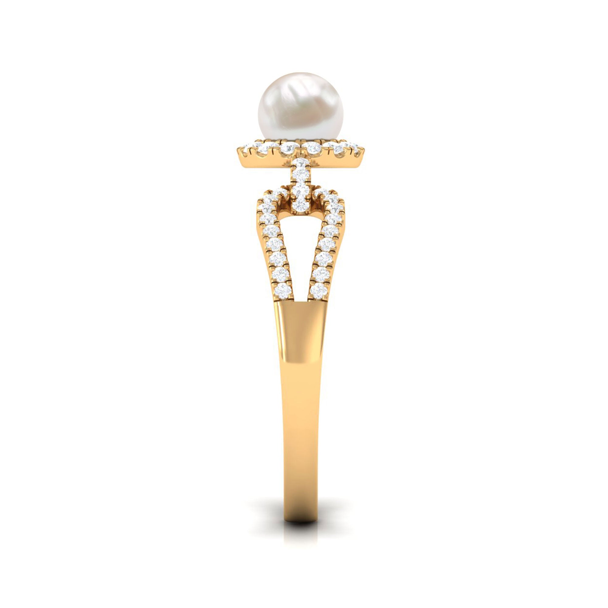 Rosec Jewels-2.50 CT Freshwater Pearl and Diamond Engagement Ring with Split Shank