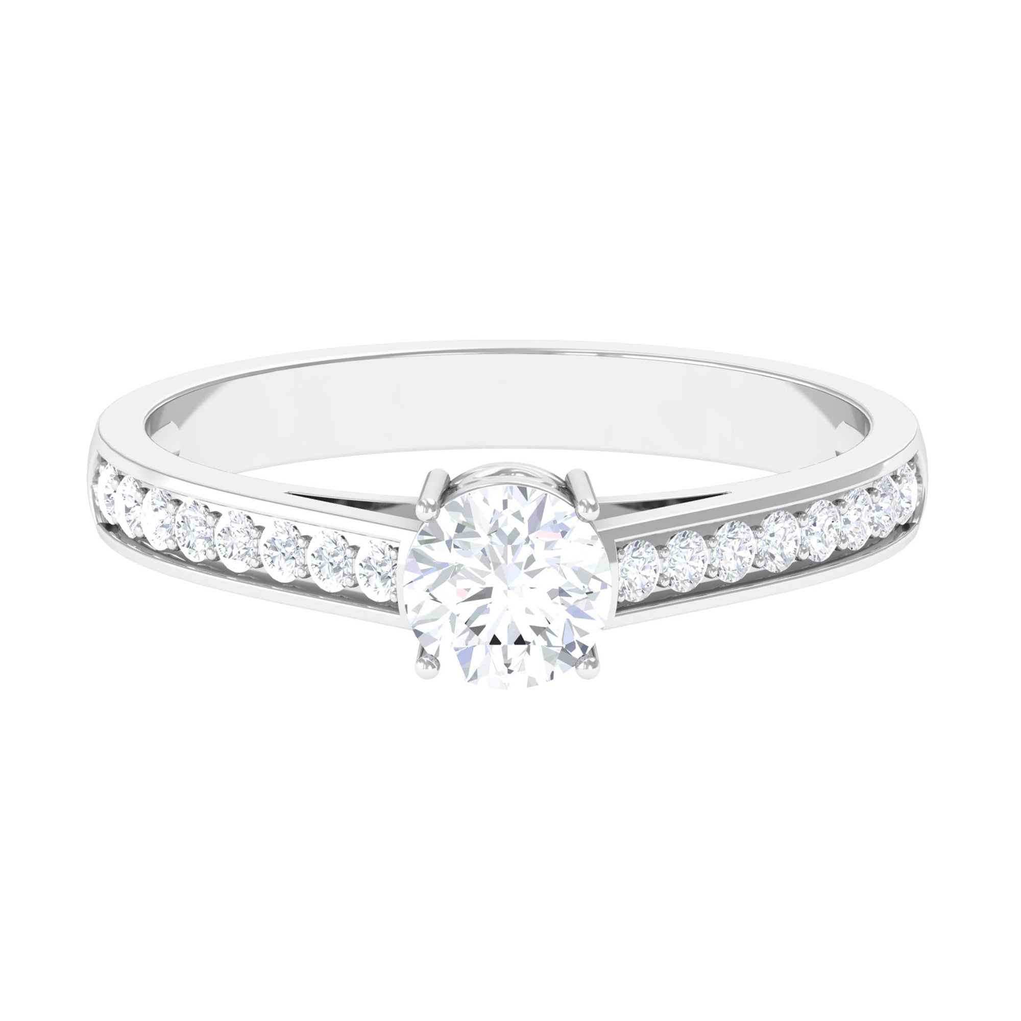 1 CT Prong Set Round Zircon Engagement Ring with Side Stones