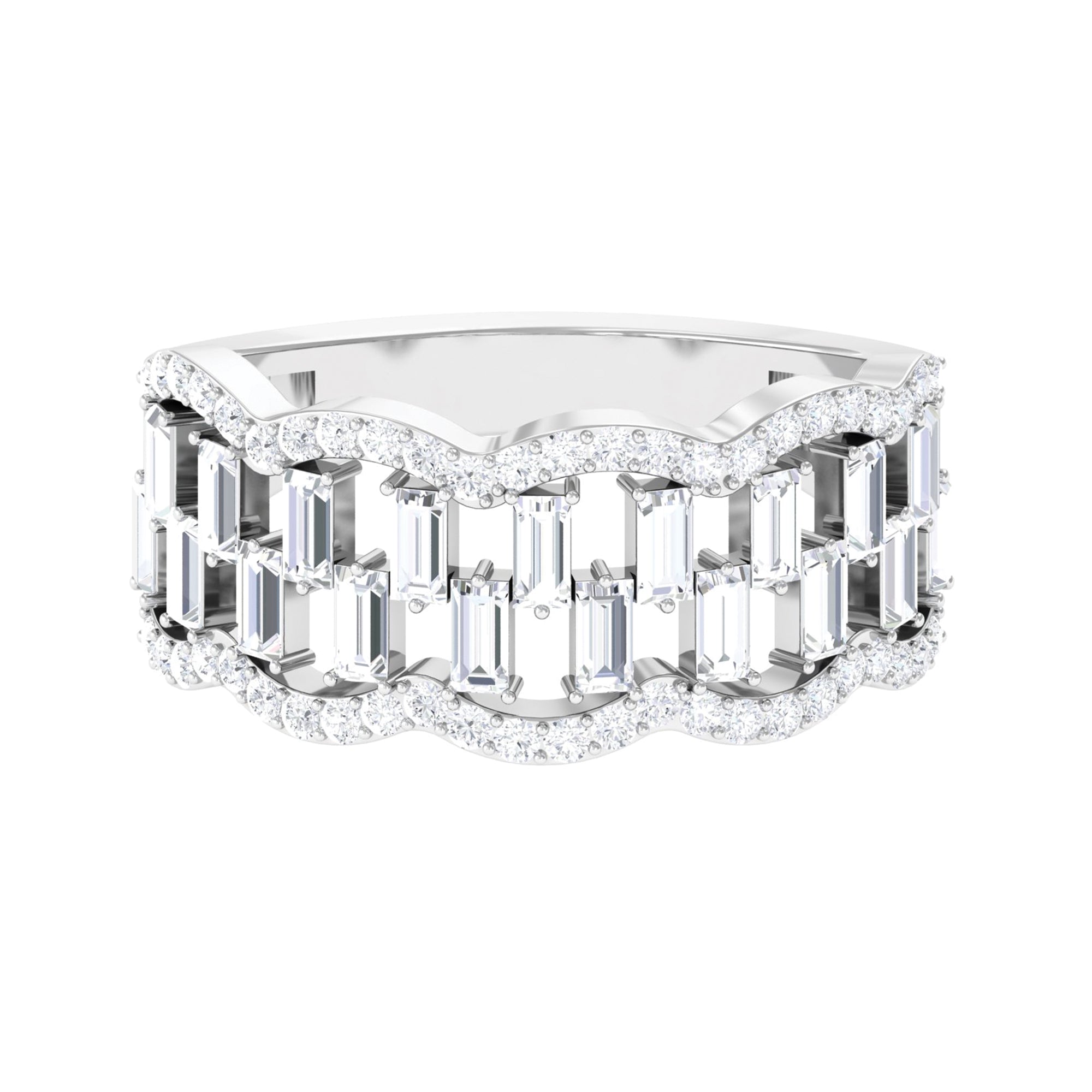 Round and Baguette Cut Zircon Classic Wedding Band Ring AAAA - Rosec Jewels