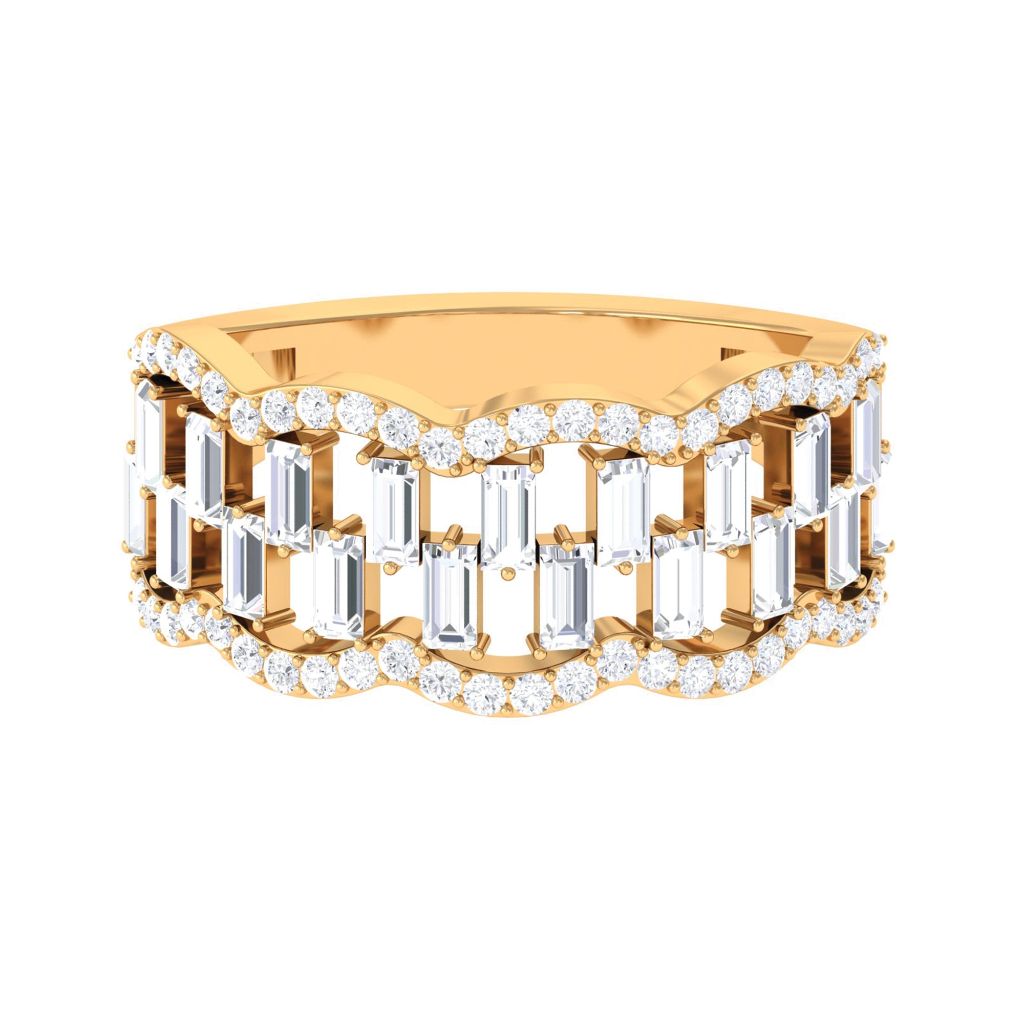 Round and Baguette Cut Zircon Classic Wedding Band Ring AAAA - Rosec Jewels