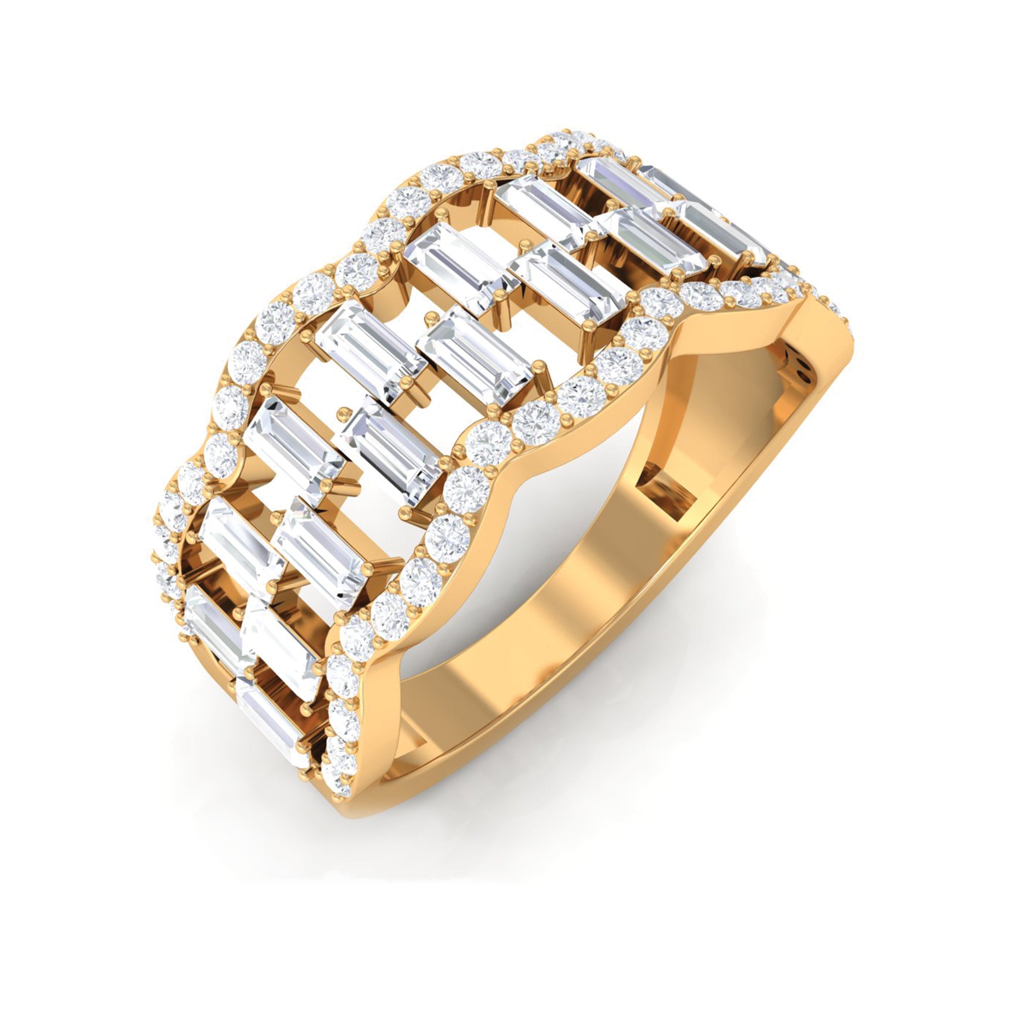 Round and Baguette Cut Zircon Classic Wedding Band Ring AAAA - Rosec Jewels