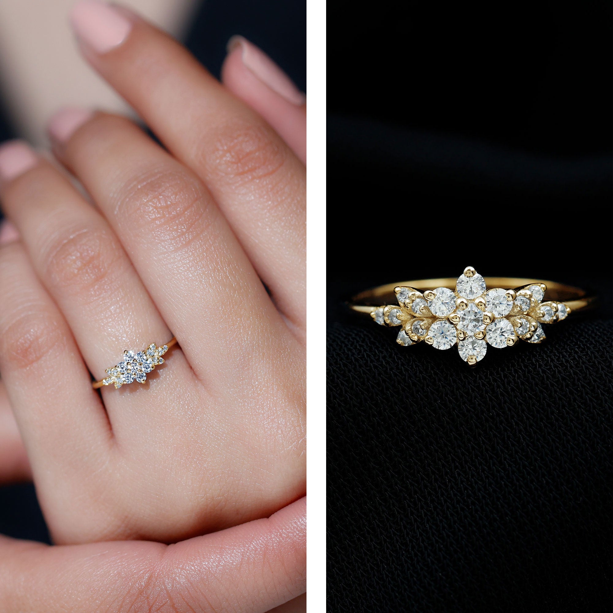 Cubic Zirconia Flower Cluster Engagement Ring AAAA - Rosec Jewels