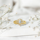 Certified Zircon Lotus Floral Bridal Wedding Ring Set AAAA - Rosec Jewels