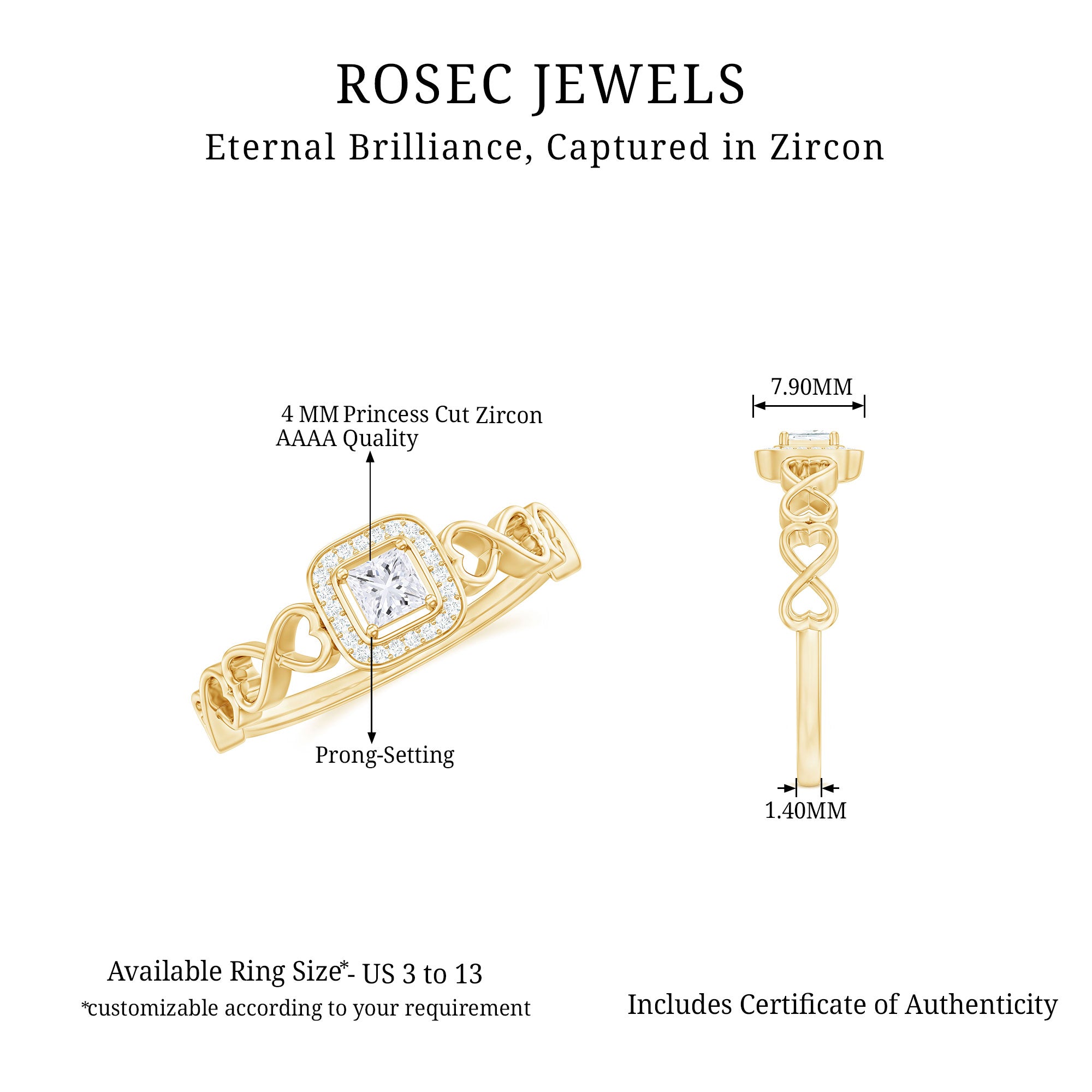 1/2 CT Infinity Heart Cubic Zirconia Engagement Ring AAAA - Rosec Jewels