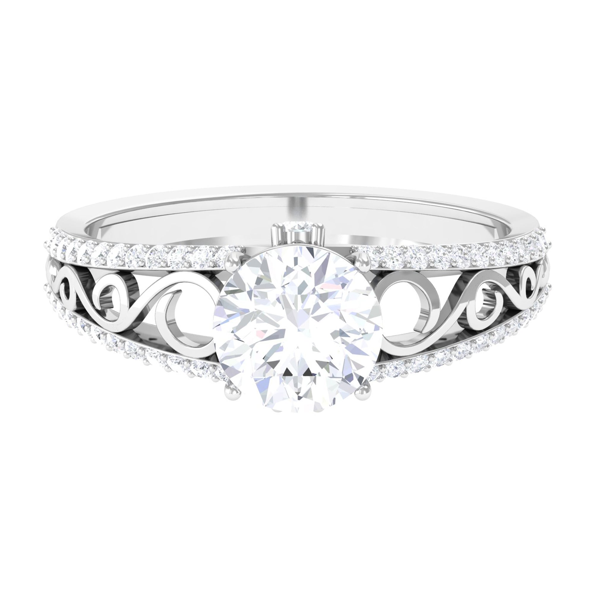 Solitaire 1 Carat Cubic Zirconia Vintage Looking Engagement Ring AAAA - Rosec Jewels