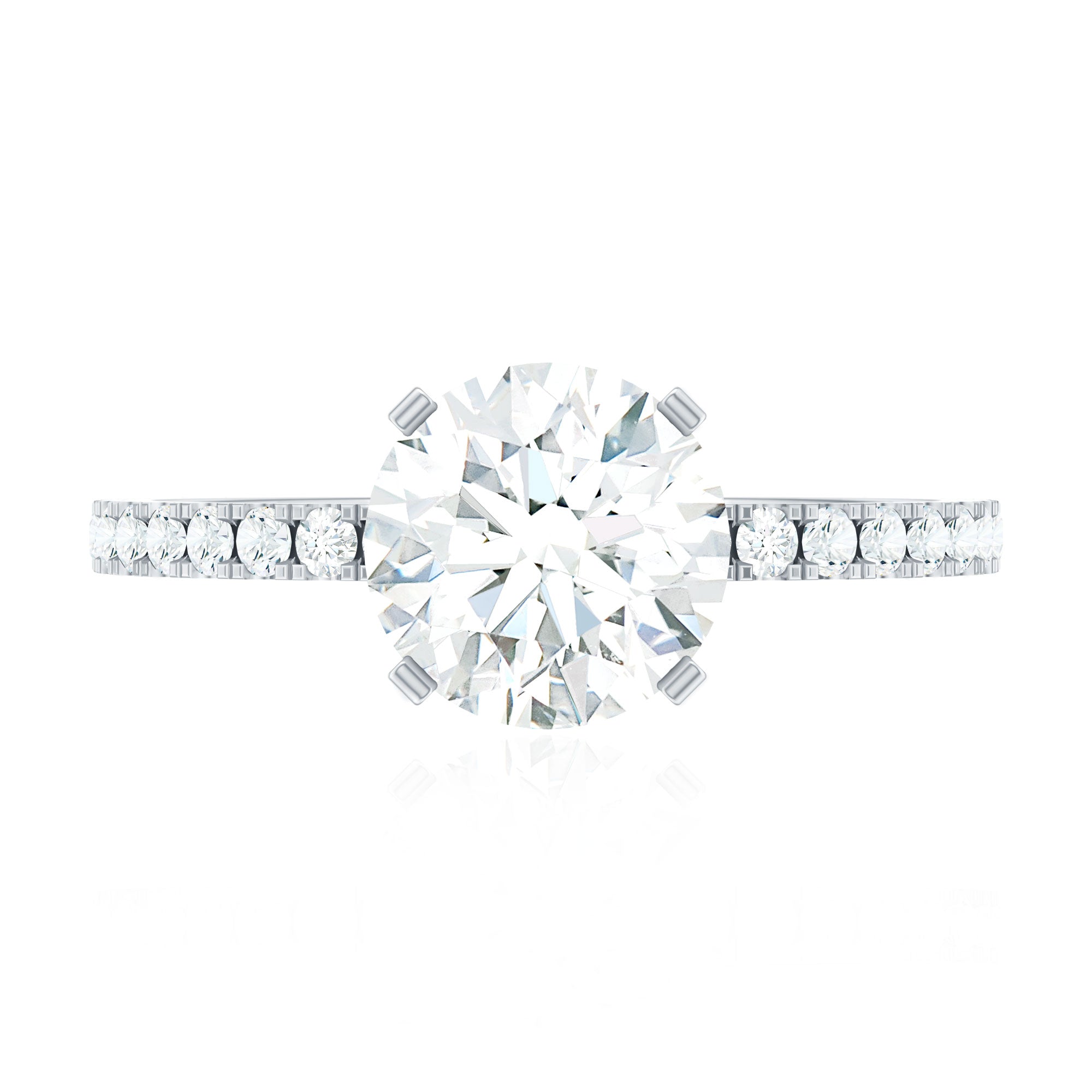 2.75 CT Zircon Solitaire Engagement Ring with Side Stones AAAA - Rosec Jewels