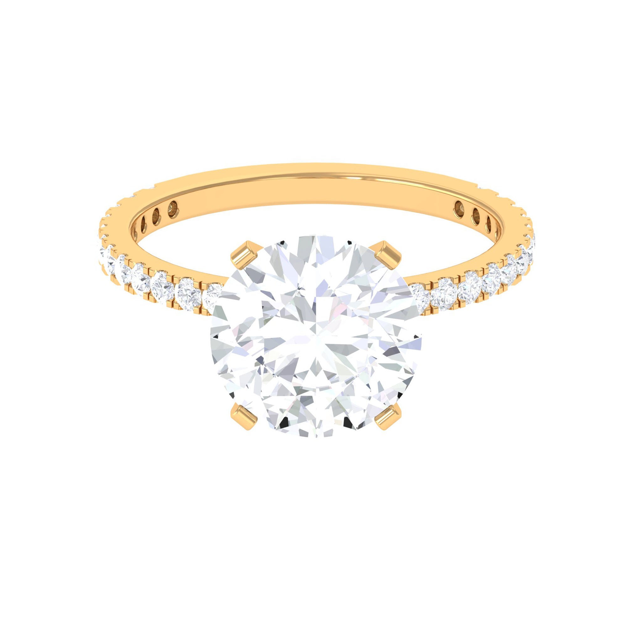 4.75 CT Zircon Solitaire Engagement Ring with Side Stones AAAA - Rosec Jewels