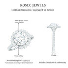 Zircon Round Engagement Ring with Floating Halo and Side Stones AAAA - Rosec Jewels