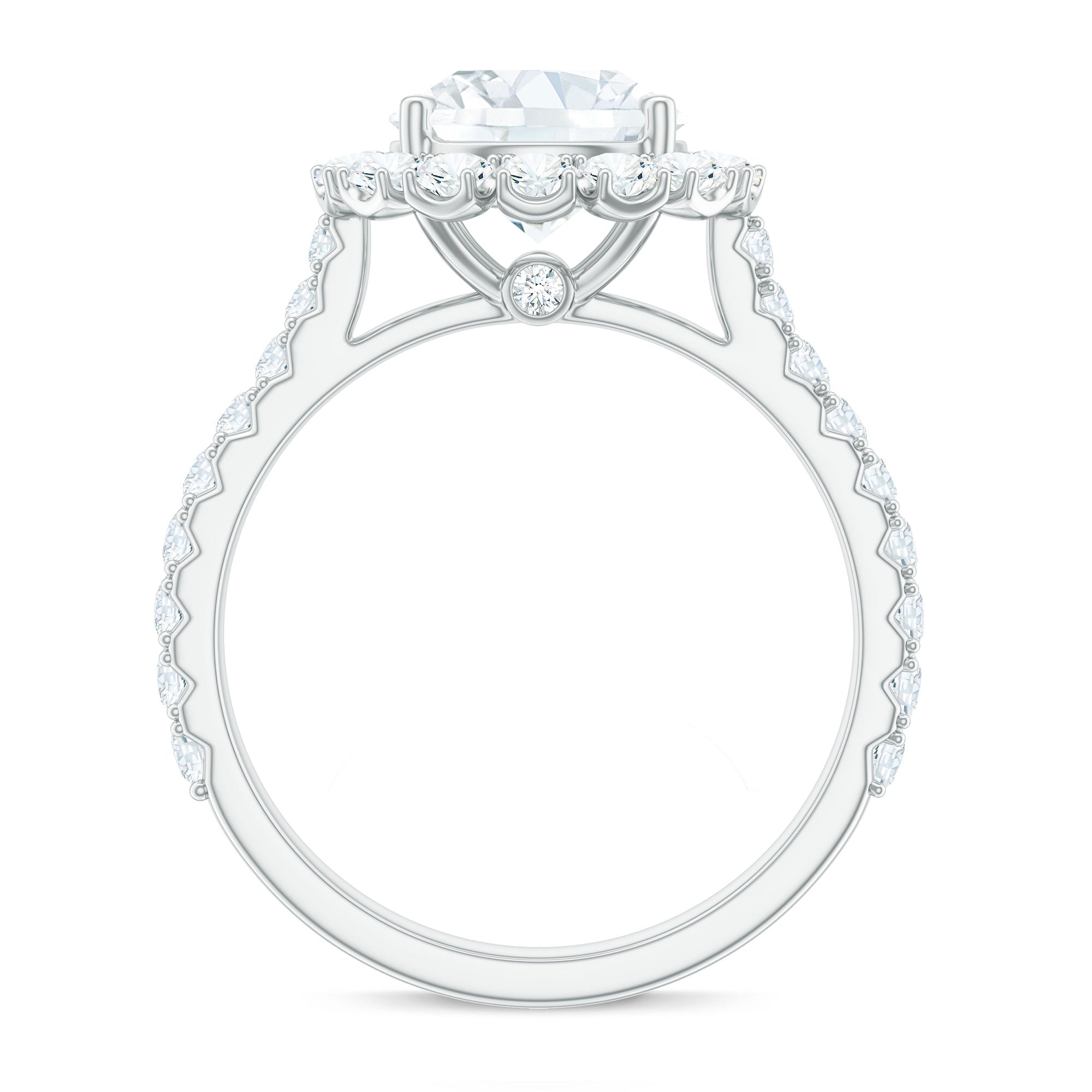 Zircon Round Engagement Ring with Floating Halo and Side Stones AAAA - Rosec Jewels