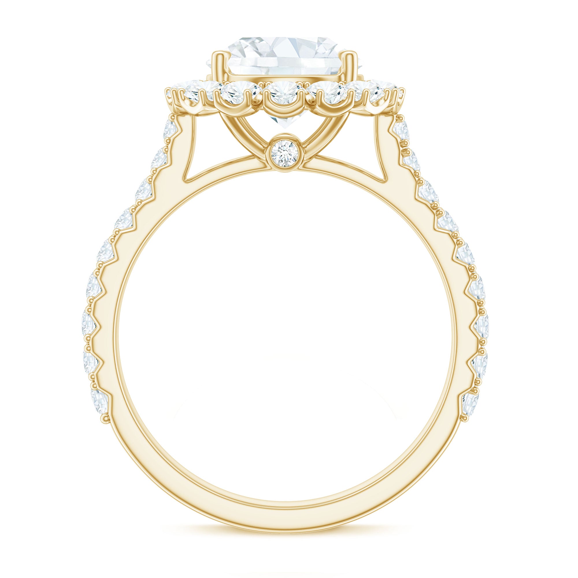 Zircon Round Engagement Ring with Floating Halo and Side Stones AAAA - Rosec Jewels