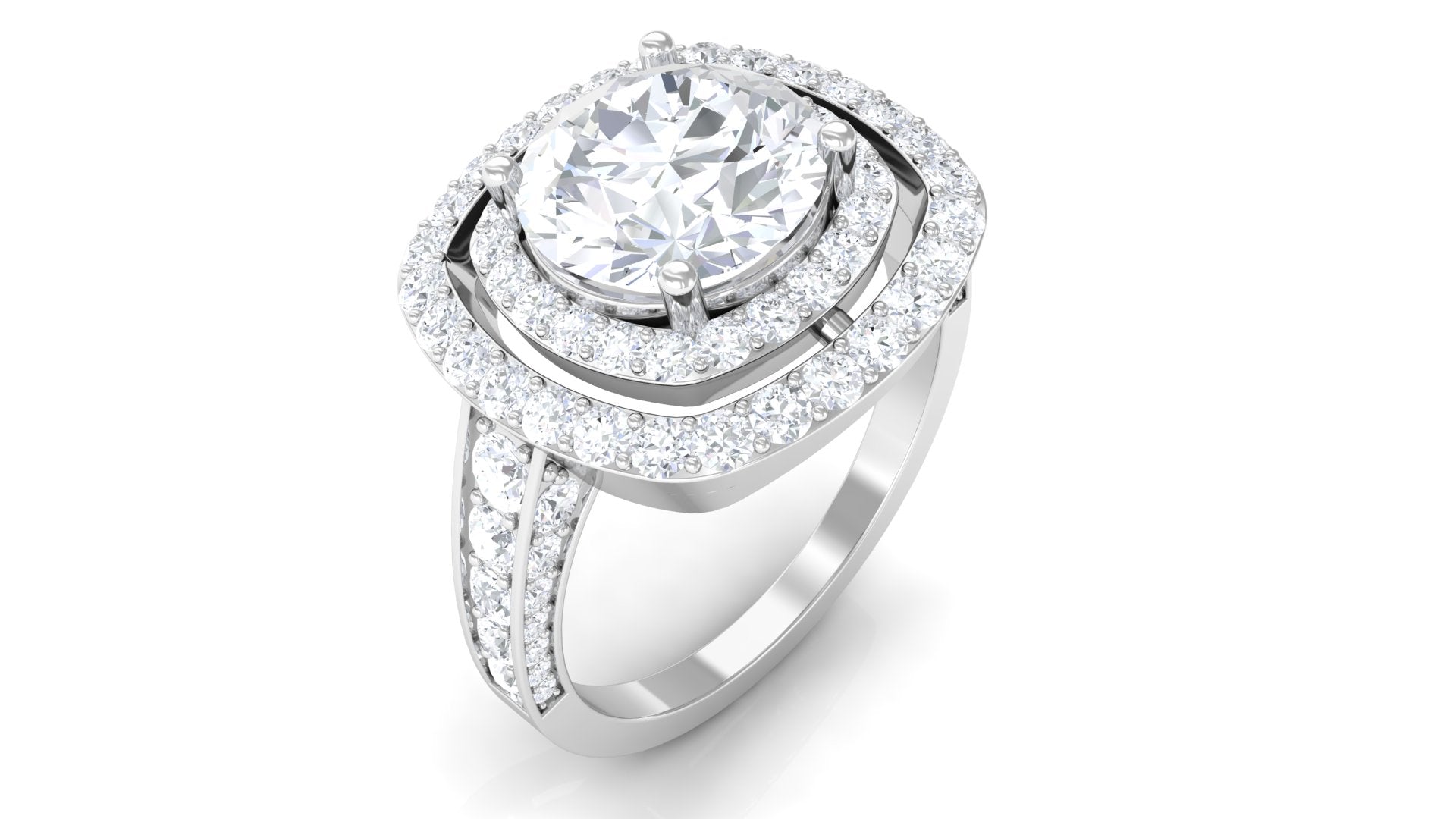 Cubic Zirconia Double Halo Engagement Ring AAAA - Rosec Jewels