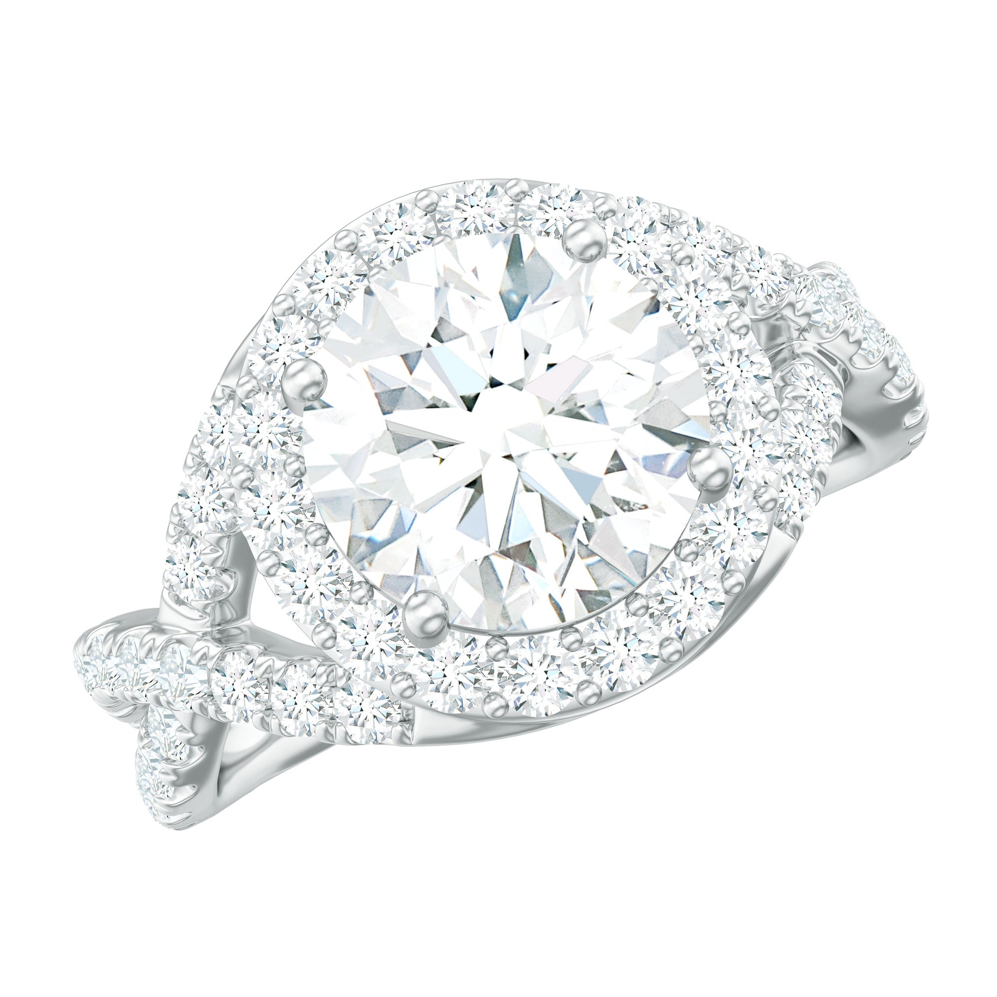 2 Carat Round Shape Zircon Crossover Engagement Ring AAAA - Rosec Jewels