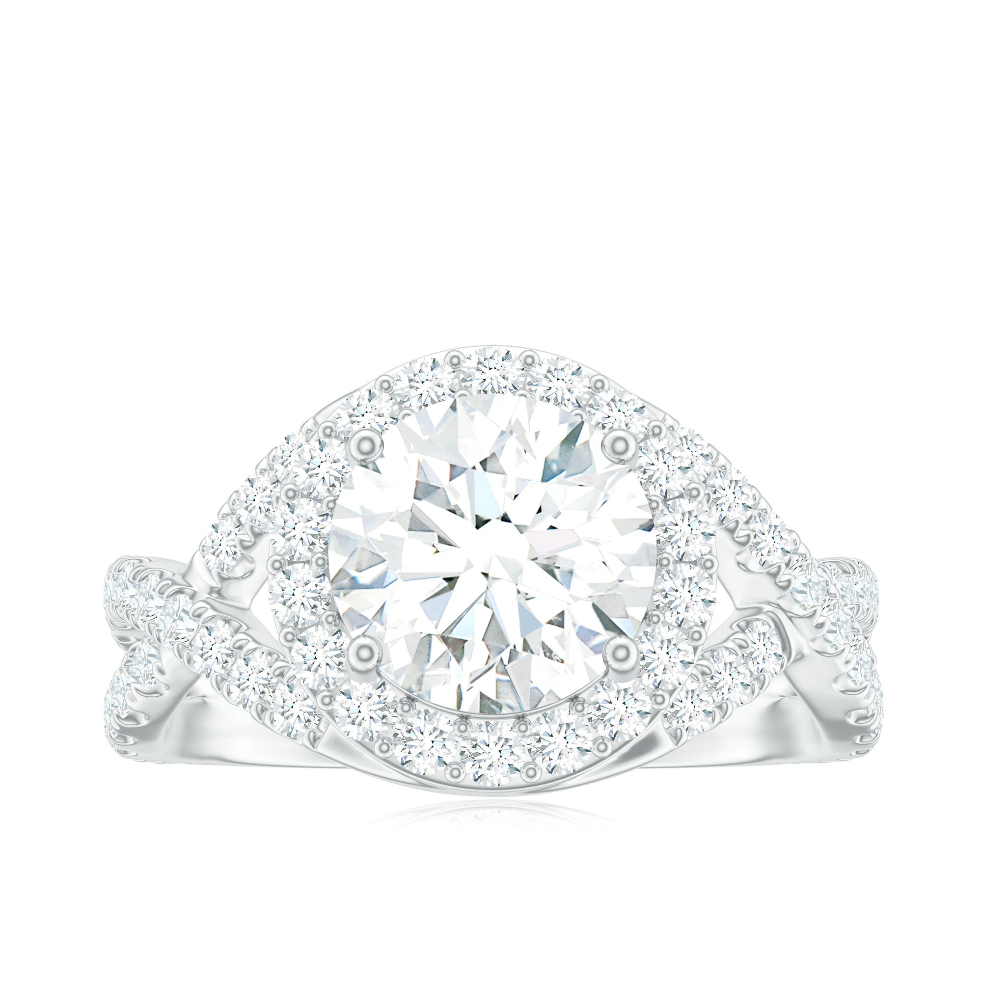 2 Carat Round Shape Zircon Crossover Engagement Ring AAAA - Rosec Jewels