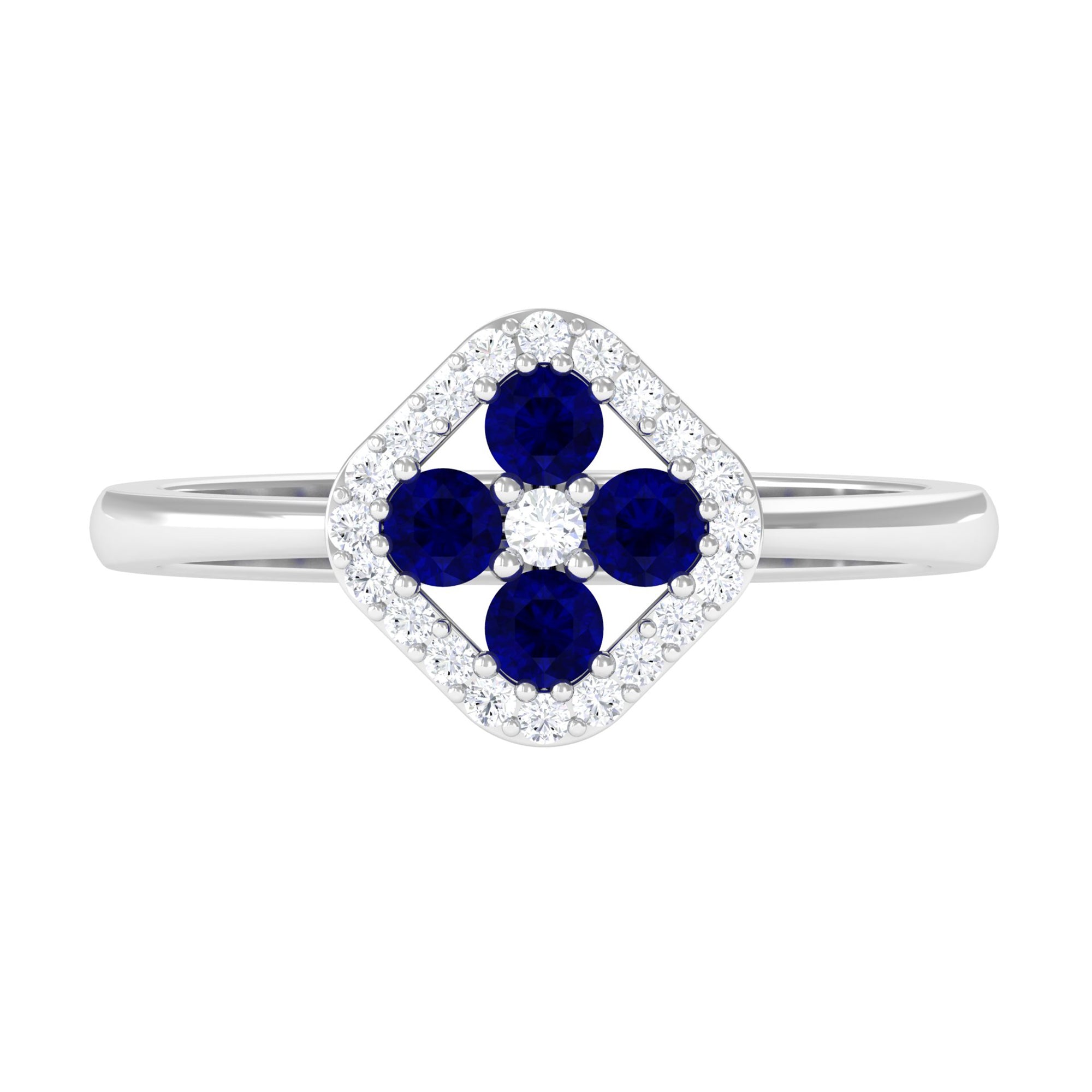 1/2 CT Blue Sapphire Cluster Ring with Diamond Accent Blue Sapphire - ( AAA ) - Quality - Rosec Jewels