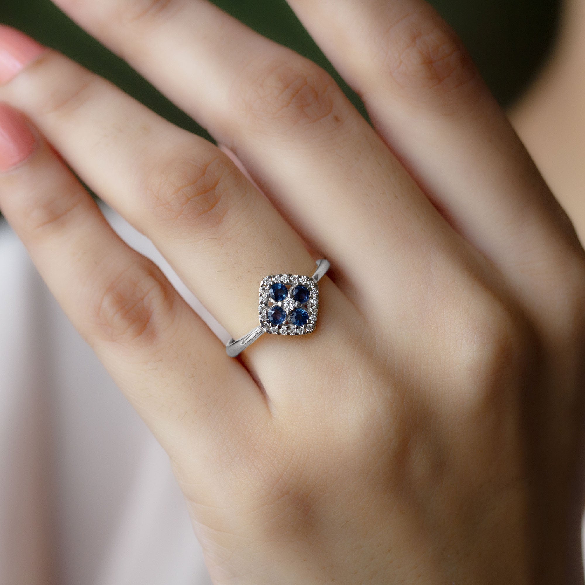 Rosec Jewels-1/2 CT Blue Sapphire Cluster Ring with Diamond Accent