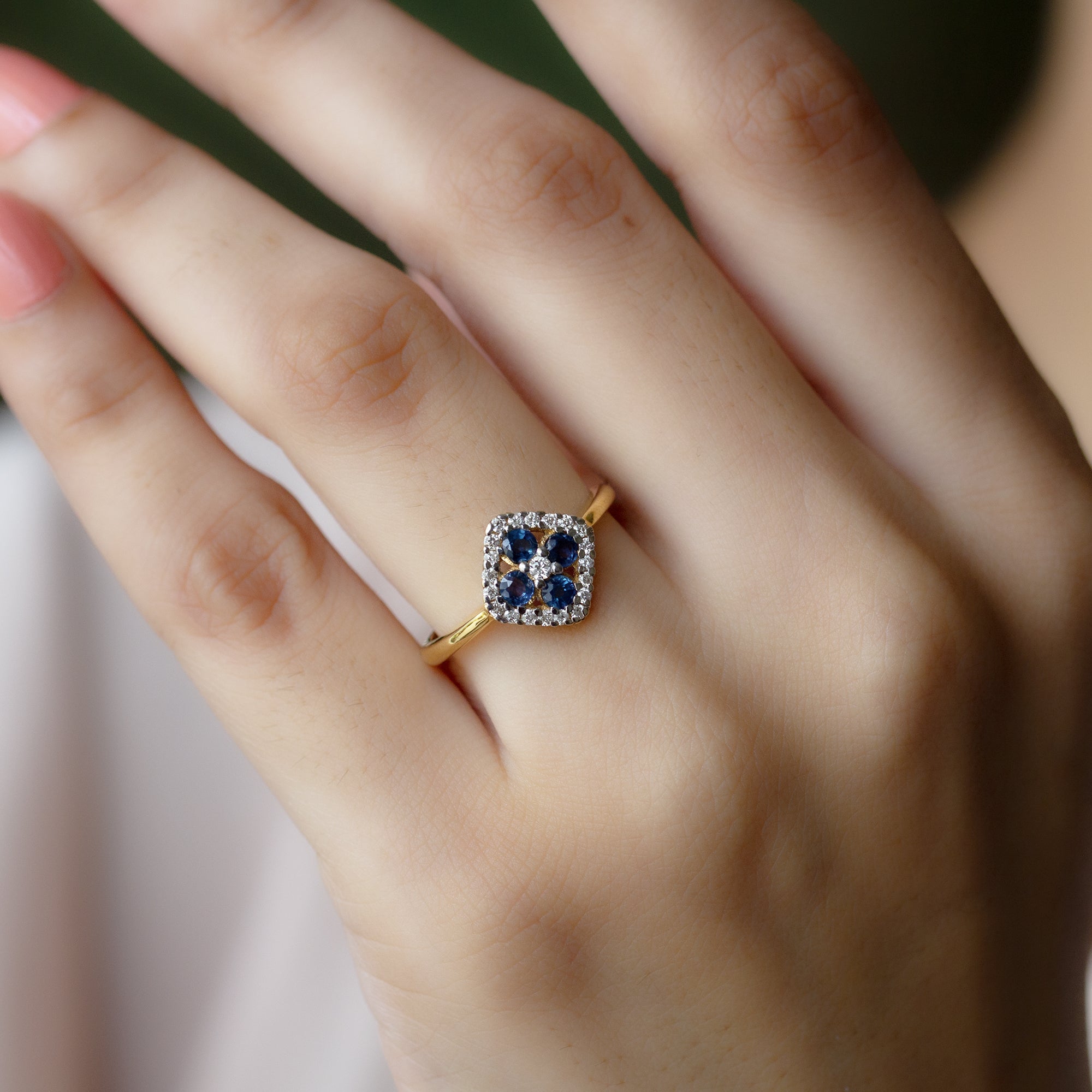 Rosec Jewels-1/2 CT Blue Sapphire Cluster Ring with Diamond Accent