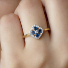 Rosec Jewels-1/2 CT Blue Sapphire Cluster Ring with Diamond Accent
