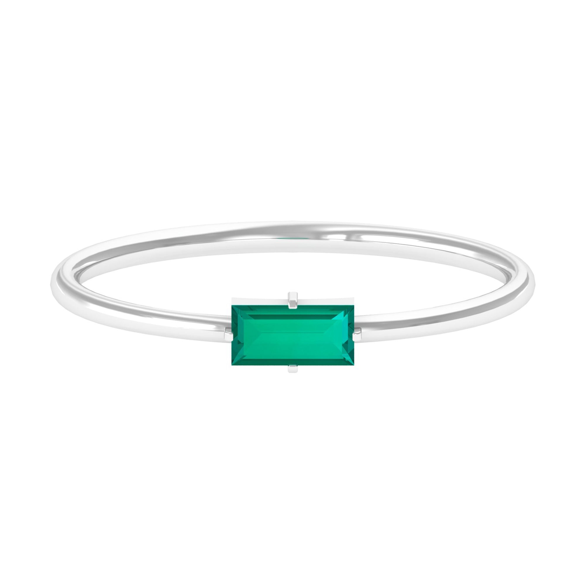 Rosec Jewels-Dainty Baguette Cut Real Emerald Birthstone East West Promise Ring