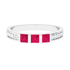 July Birthstone 3/4 CT Princess Cut Ruby Three Stone Anniversary Ring with Diamond Accent Ruby - ( AAA ) - Quality - Rosec Jewels