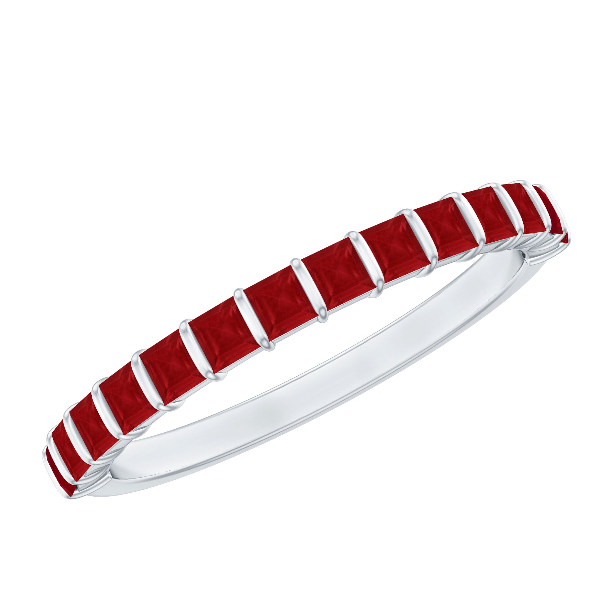 Natural Princess Cut Ruby Half Eternity Ring for Women AAA - Rosec Jewels