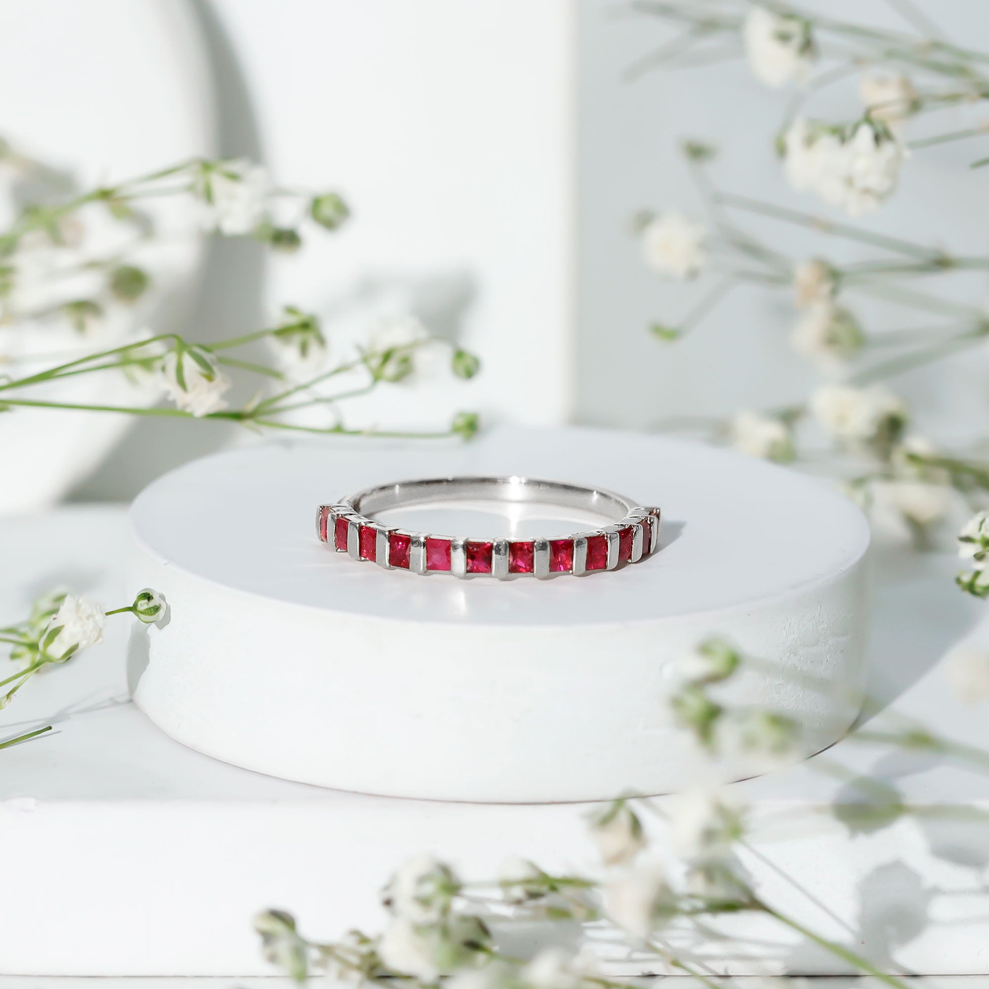 Natural Princess Cut Ruby Half Eternity Ring for Women AAA - Rosec Jewels