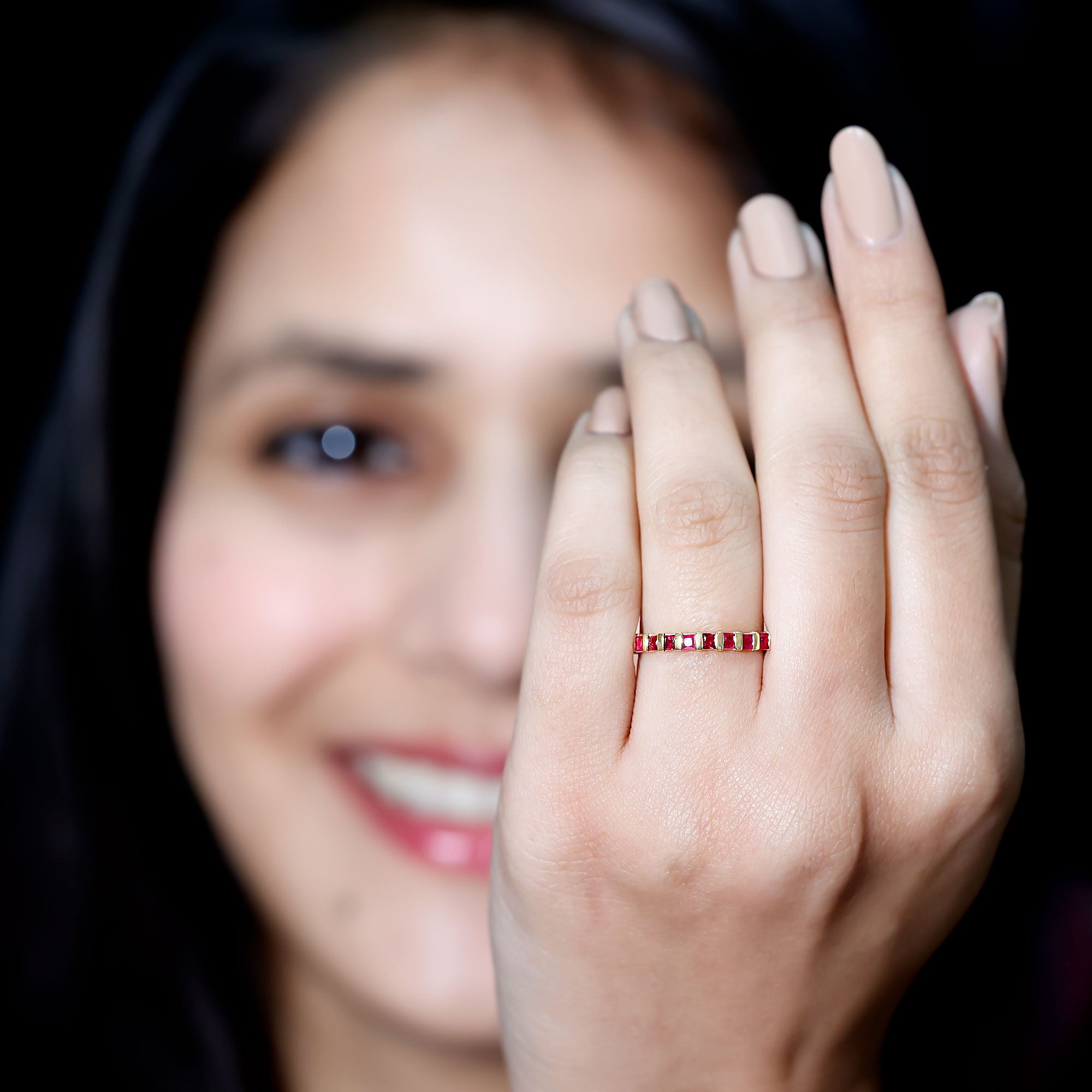 Natural Princess Cut Ruby Half Eternity Ring for Women AAA - Rosec Jewels