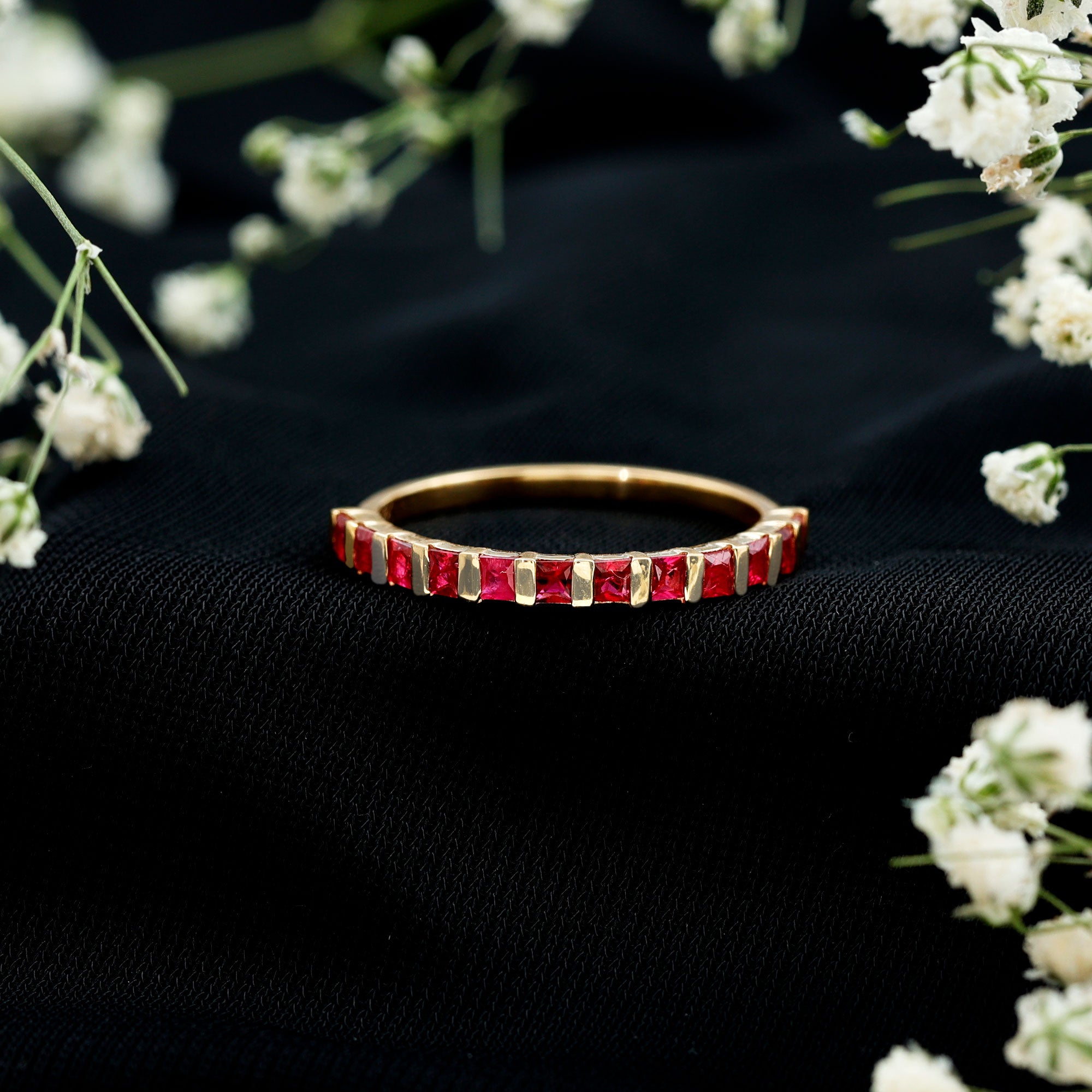 Natural Princess Cut Ruby Half Eternity Ring for Women AAA - Rosec Jewels