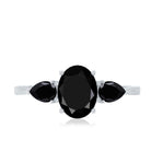 Natural Black Onyx Three Stone Engagement Ring AAA - Rosec Jewels