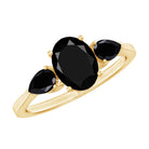 Natural Black Onyx Three Stone Engagement Ring AAA - Rosec Jewels