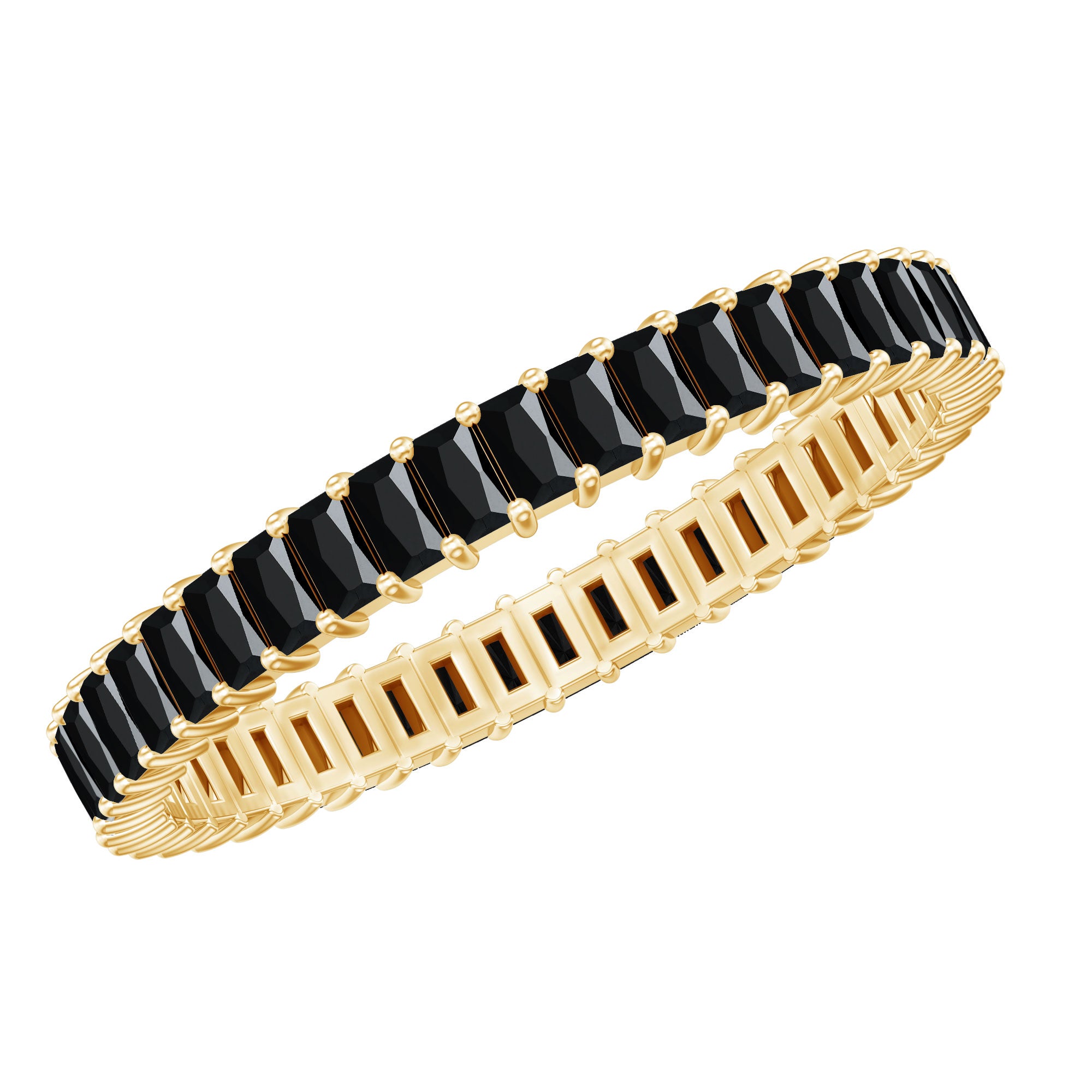 Baguette Cut Black Onyx Eternity Band Ring for Her AAA - Rosec Jewels