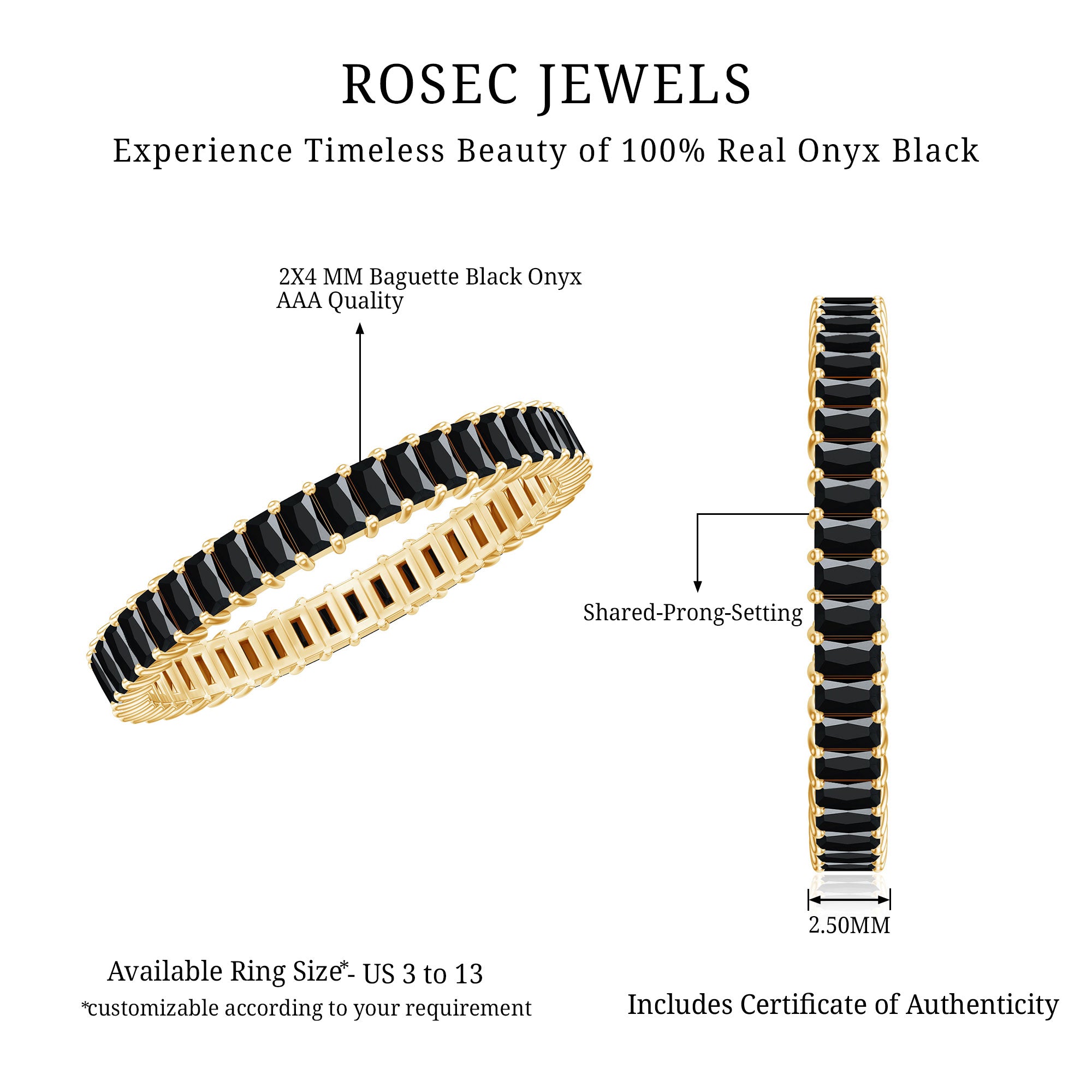 Baguette Cut Black Onyx Eternity Band Ring for Her AAA - Rosec Jewels
