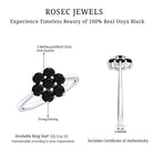 Genuine Black Onyx Flower Engagement Ring With Certificate AAA - Rosec Jewels