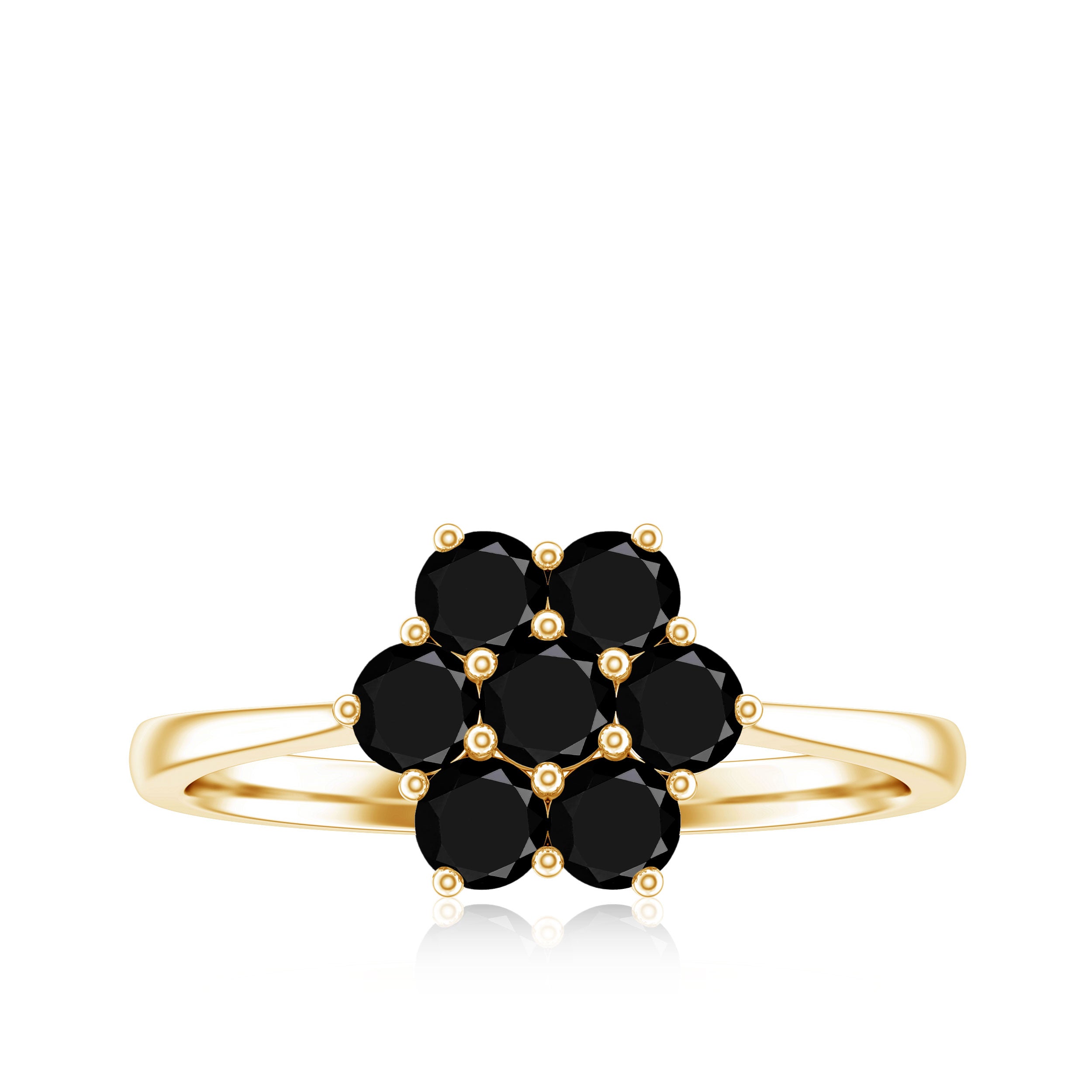 Rosec Jewels-Genuine Black Onyx Flower Engagement Ring With Certificate