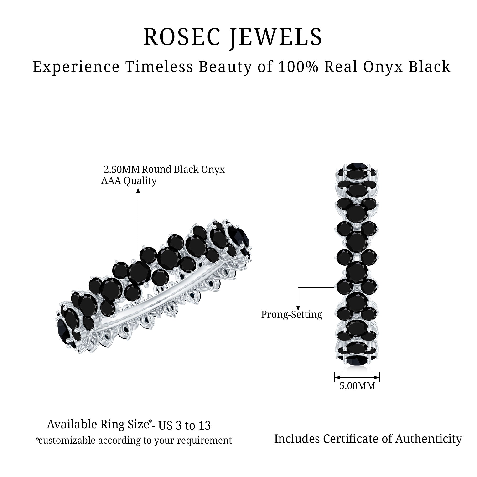Round Cut Black Onyx Cluster Wedding Band for Women AAA - Rosec Jewels