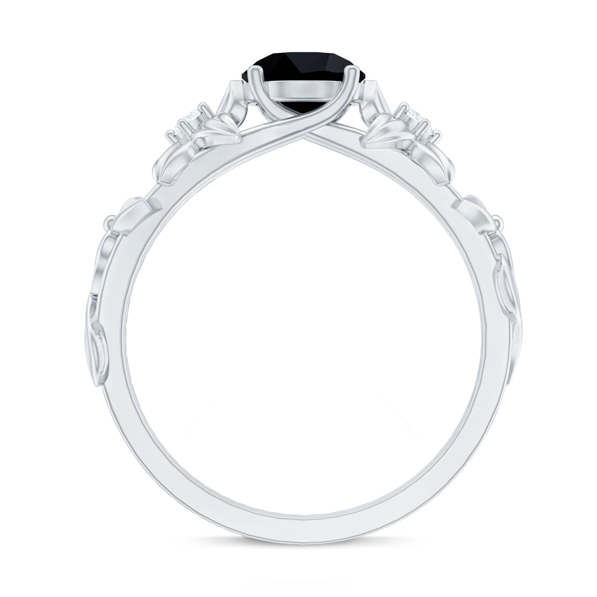 Nature Inspired Black Onyx and Diamond Engagement Ring AAA - Rosec Jewels
