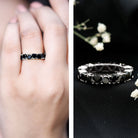 Claw Set Heart Shape Black Spinel Eternity Band Ring AAA - Rosec Jewels