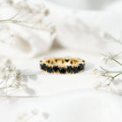 Claw Set Heart Shape Black Spinel Eternity Band Ring AAA - Rosec Jewels