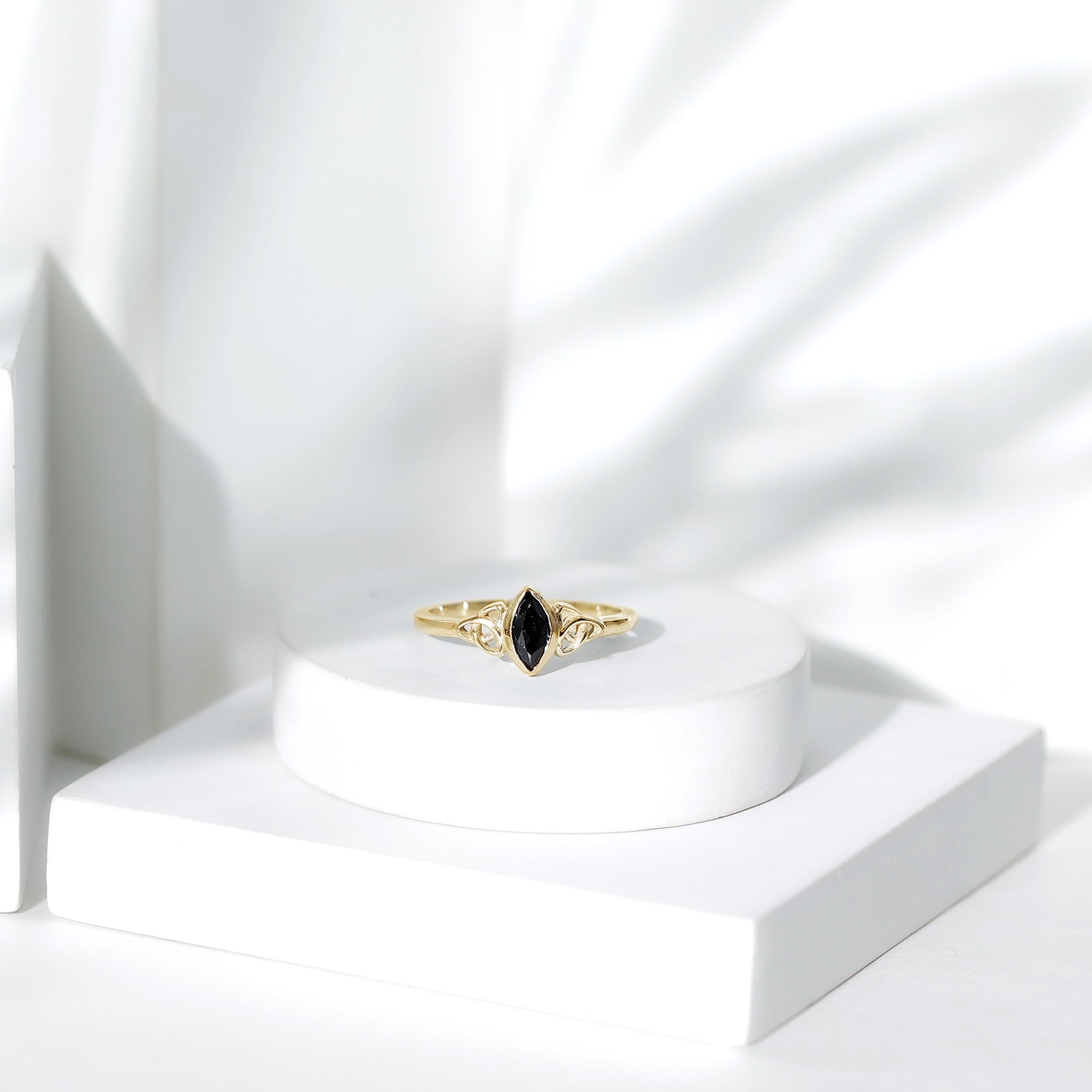 Certified 0.8 Carat Lab Grown Black Diamond Marquise Promise Ring with Celtic Knot AAAA ( Synthetic ) - Rosec Jewels
