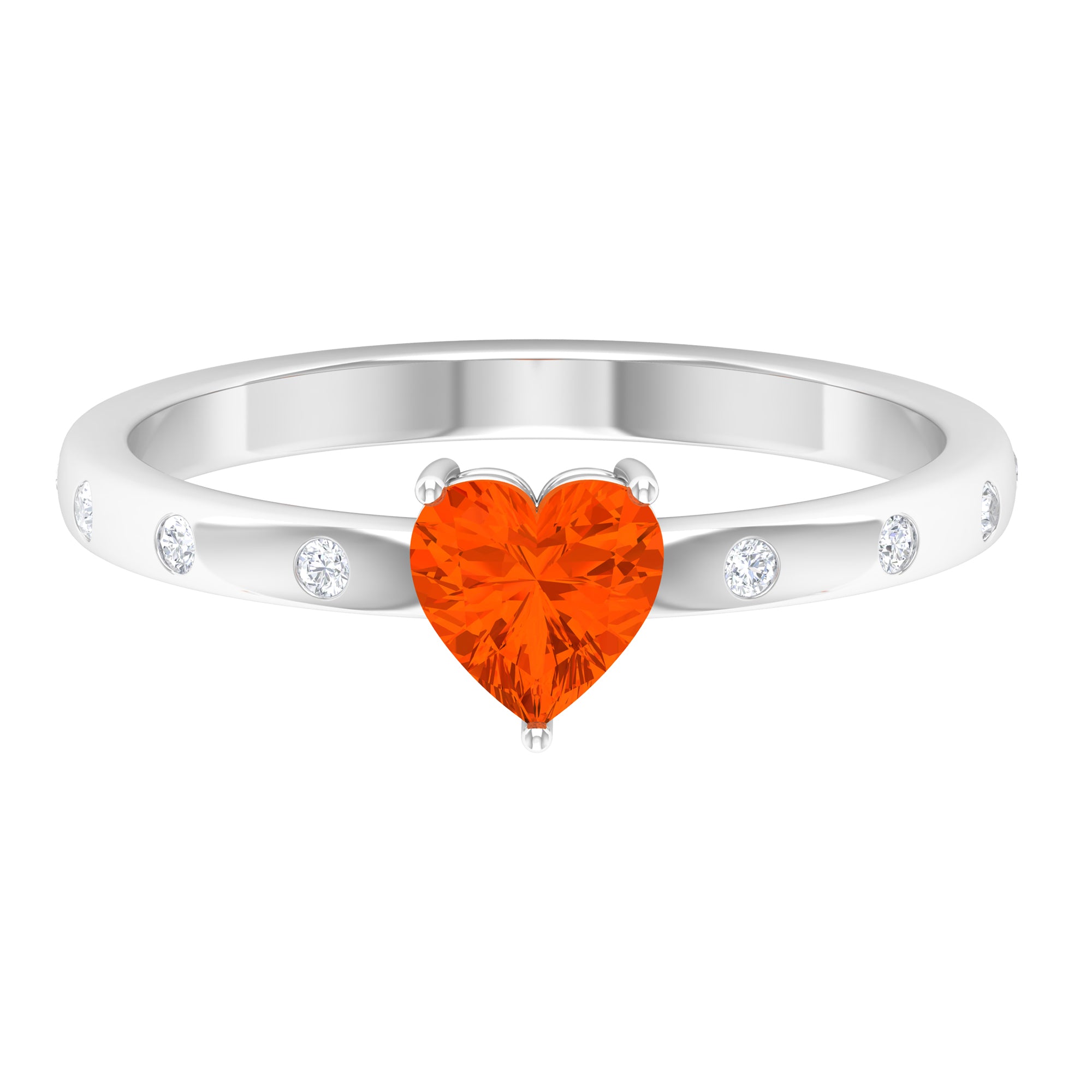 1/2 Carat Fire Opal Heart Engagement Ring with Diamond AAA - Rosec Jewels